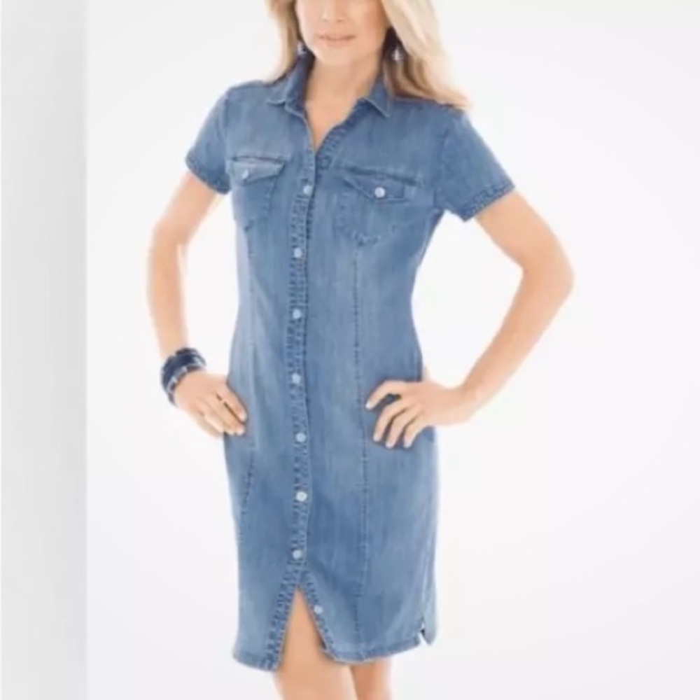 Chico's Light Blue Button-Down Midi Dress